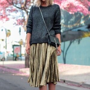 Topshop Metallic Gold Pleated Skirt